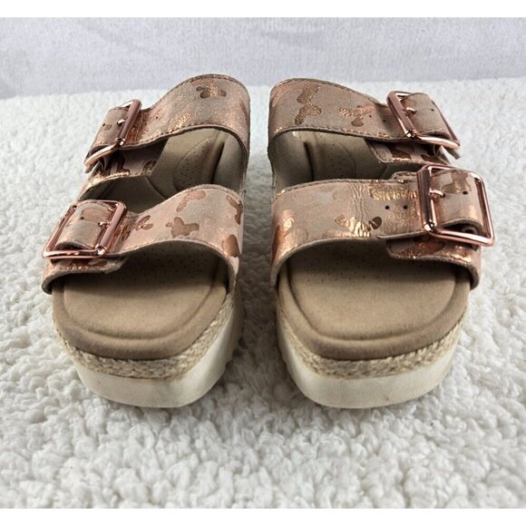 Clarks Ultimate Comfort Slide Sandal Platform Pink Gold Camouflage Leather Upper - Picture 4 of 16